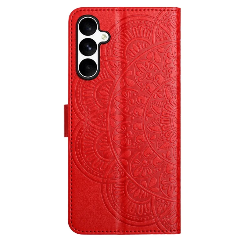 Custodia in Pelle per Samsung Galaxy M36 5G con Slot per Carte, Motivo Mandala, Supporto Integrato - Rosso