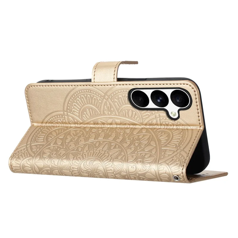 For Samsung Galaxy M36 5G Leather Case with Card Slots Mandala Pattern Phone Cover Stand - Gold