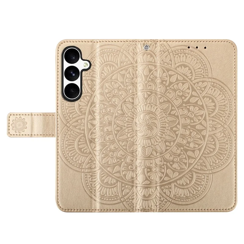 For Samsung Galaxy M36 5G Leather Case with Card Slots Mandala Pattern Phone Cover Stand - Gold