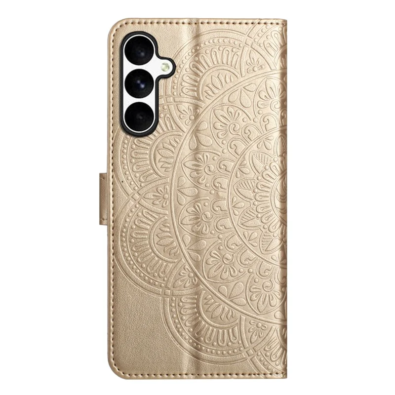 For Samsung Galaxy M36 5G Leather Case with Card Slots Mandala Pattern Phone Cover Stand - Gold