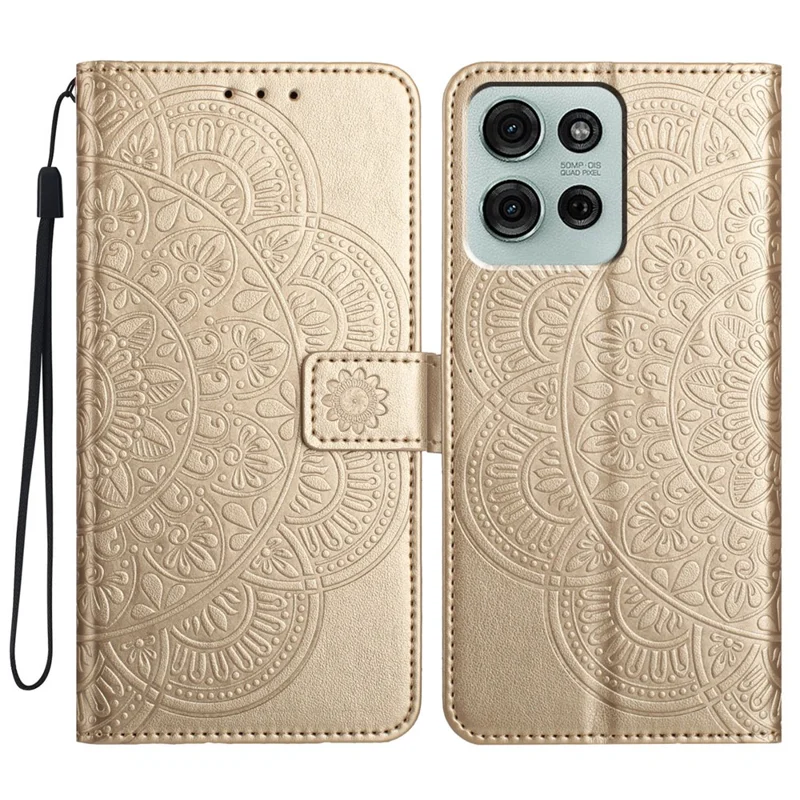 For Motorola Moto G86 5G Leather Case with Card Slots Mandala Pattern Phone Cover Stand - Gold