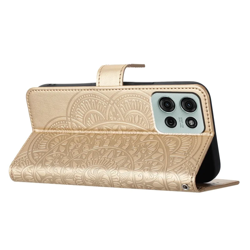 For Motorola Moto G86 5G Leather Case with Card Slots Mandala Pattern Phone Cover Stand - Gold