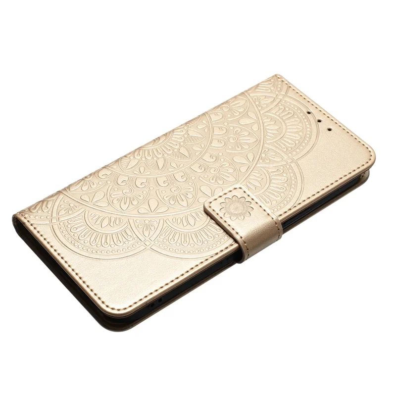 For Motorola Moto G86 5G Leather Case with Card Slots Mandala Pattern Phone Cover Stand - Gold