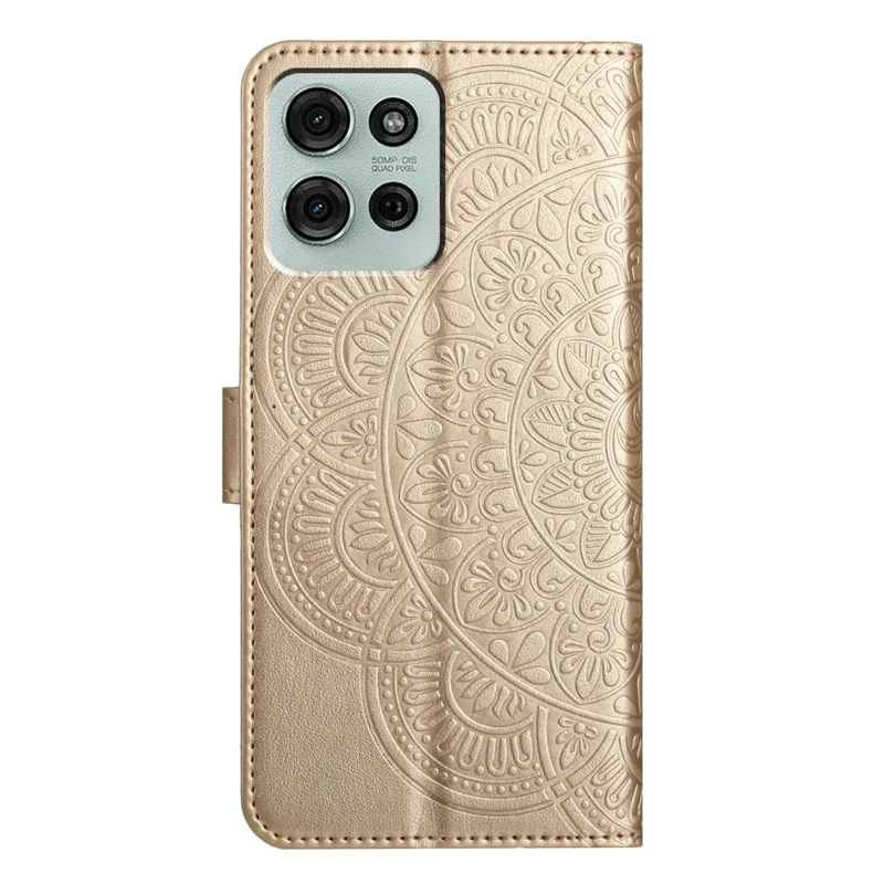 For Motorola Moto G86 5G Leather Case with Card Slots Mandala Pattern Phone Cover Stand - Gold