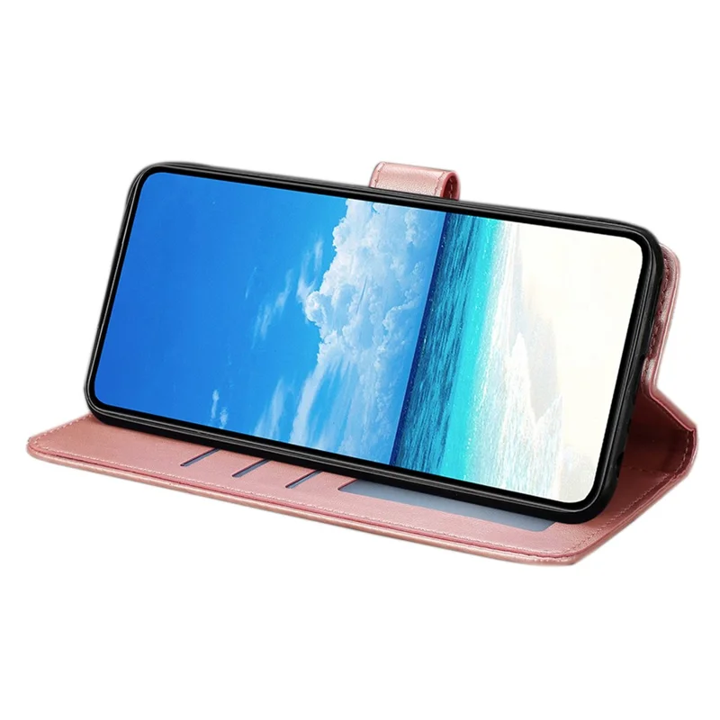 Cover a portafoglio per Samsung Galaxy M36 5G con Farfalle Stampate, Supporto e Cinturino - Oro Rosa