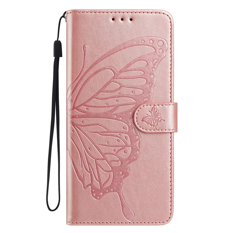 Cover a portafoglio per Samsung Galaxy M36 5G con Farfalle Stampate, Supporto e Cinturino - Oro Rosa