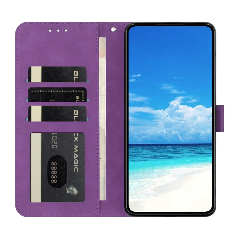 Funda tipo cartera de cuero PU con mariposas y flores estampadas para Samsung Galaxy M36 5G - Morado
