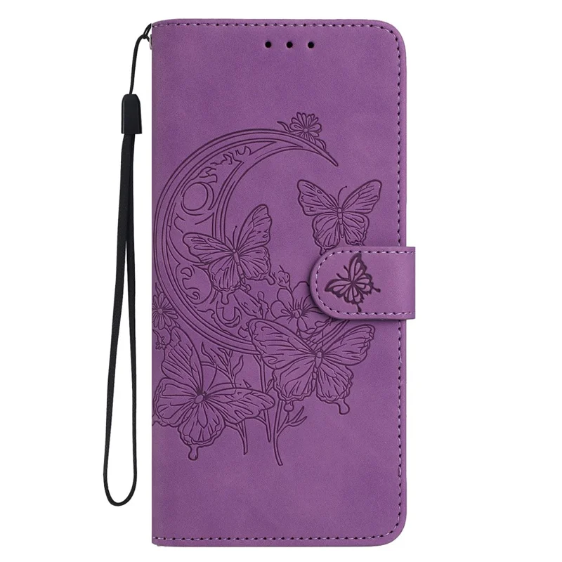 Funda tipo cartera de cuero PU con mariposas y flores estampadas para Samsung Galaxy M36 5G - Morado