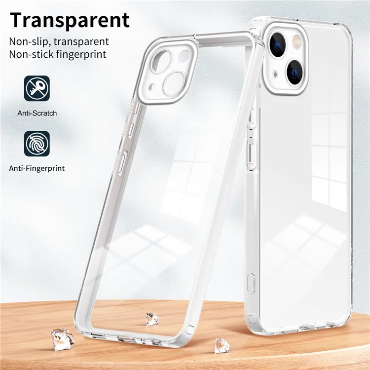 For iPhone 14 3-in-1 Anti-drop Ultra Thin Phone Case Colorful Frame Transparent Back Cover with Airbag Protection - White