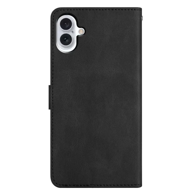 For iPhone 17 Wallet Case Line Imprinted Skin-Touch Leather Flip Phone Cover - Black