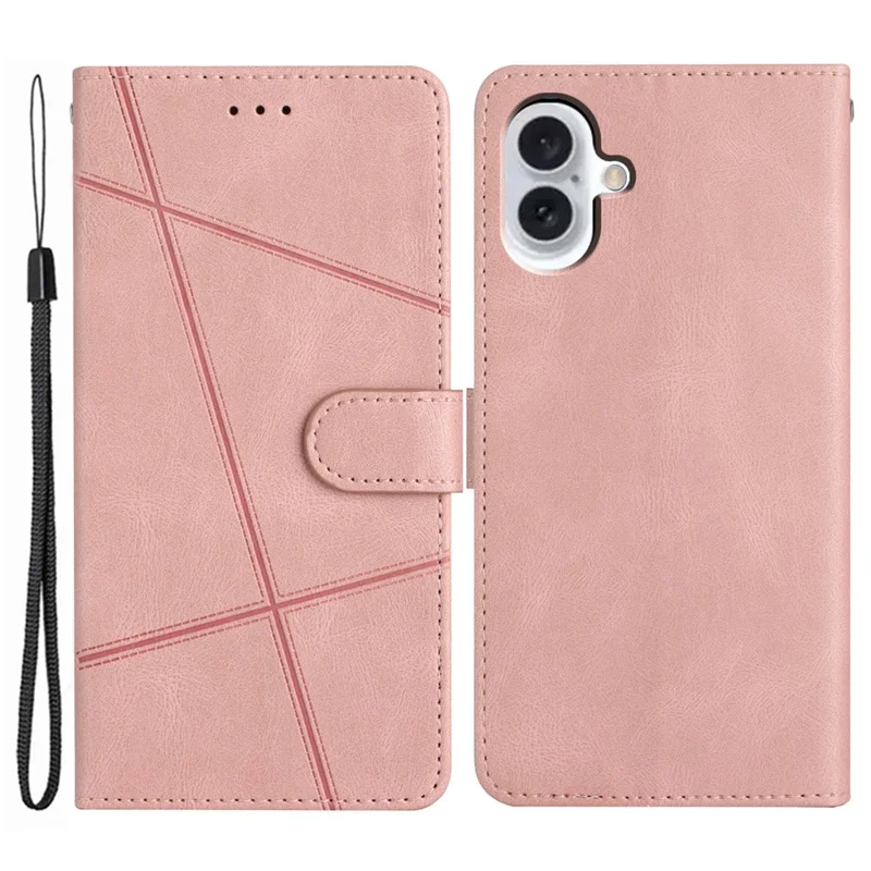 For iPhone 17 Wallet Case Line Imprinted Skin-Touch Leather Flip Phone Cover - Rose Gold
