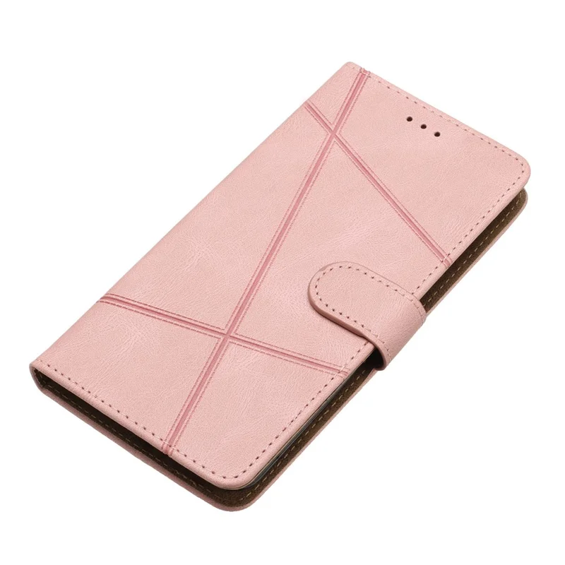 For iPhone 17 Wallet Case Line Imprinted Skin-Touch Leather Flip Phone Cover - Rose Gold
