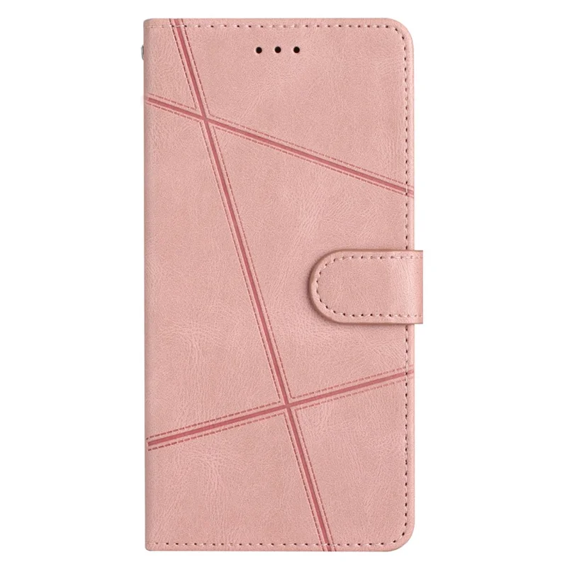 For iPhone 17 Wallet Case Line Imprinted Skin-Touch Leather Flip Phone Cover - Rose Gold