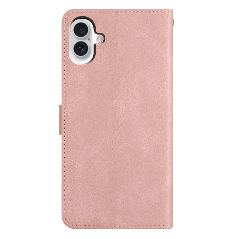 For iPhone 17 Wallet Case Line Imprinted Skin-Touch Leather Flip Phone Cover - Rose Gold
