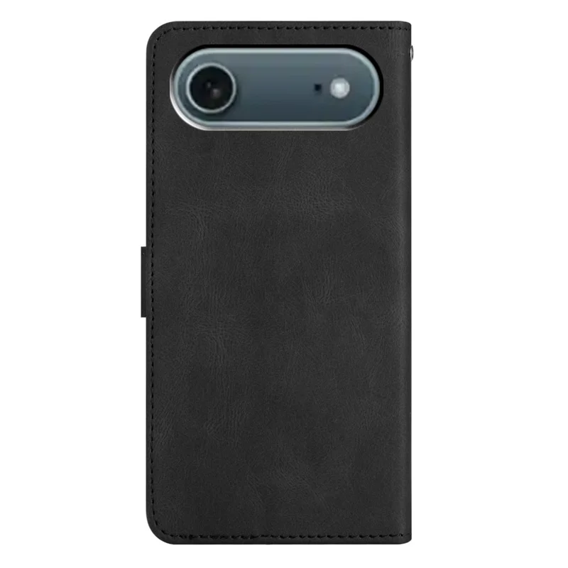 For iPhone 17 Air Wallet Case Line Imprinted Skin-Touch Leather Flip Phone Cover - Black