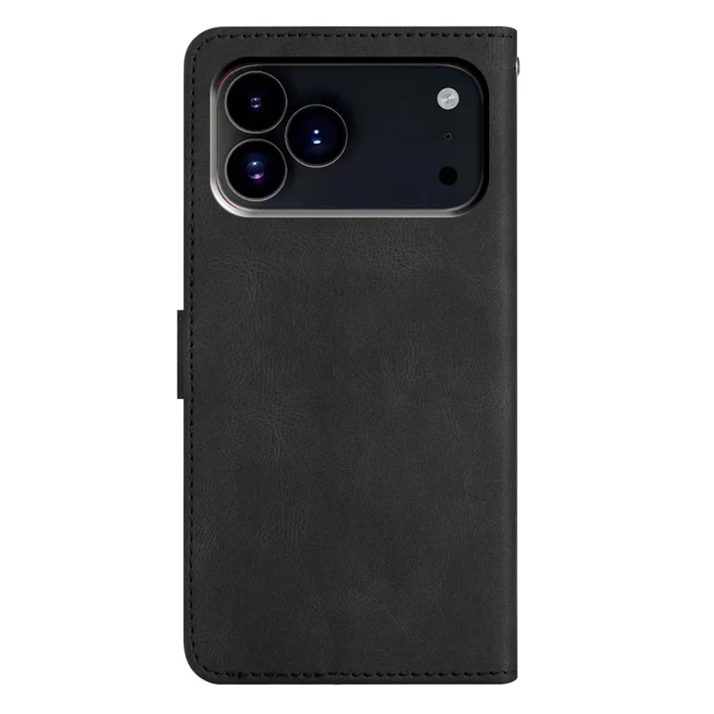 For iPhone 18 Pro Max / 17 Pro Max Wallet Case Line Imprinted Skin-Touch Leather Flip Phone Cover - Black