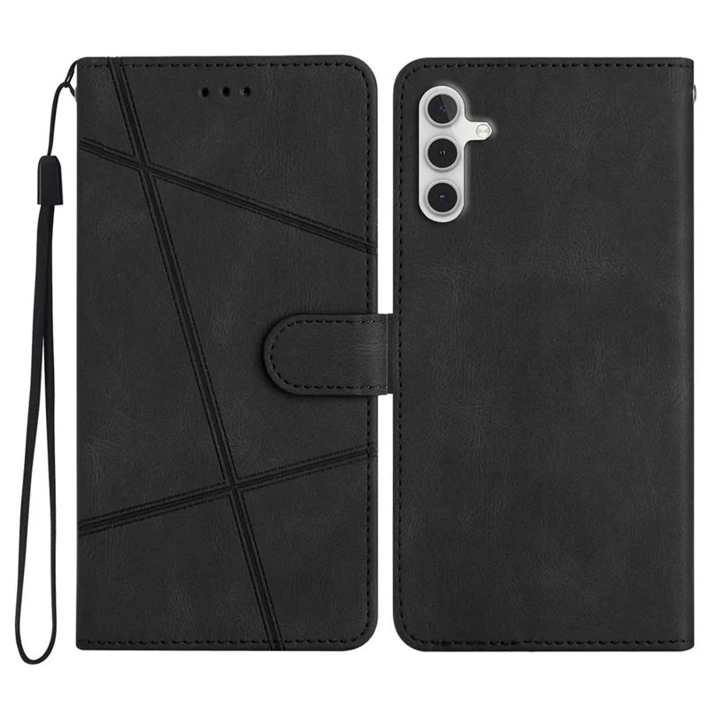 Capa Carteira para Samsung Galaxy S25 FE com Linha Impressa, Couro Toque na Pele, Flip - Preto