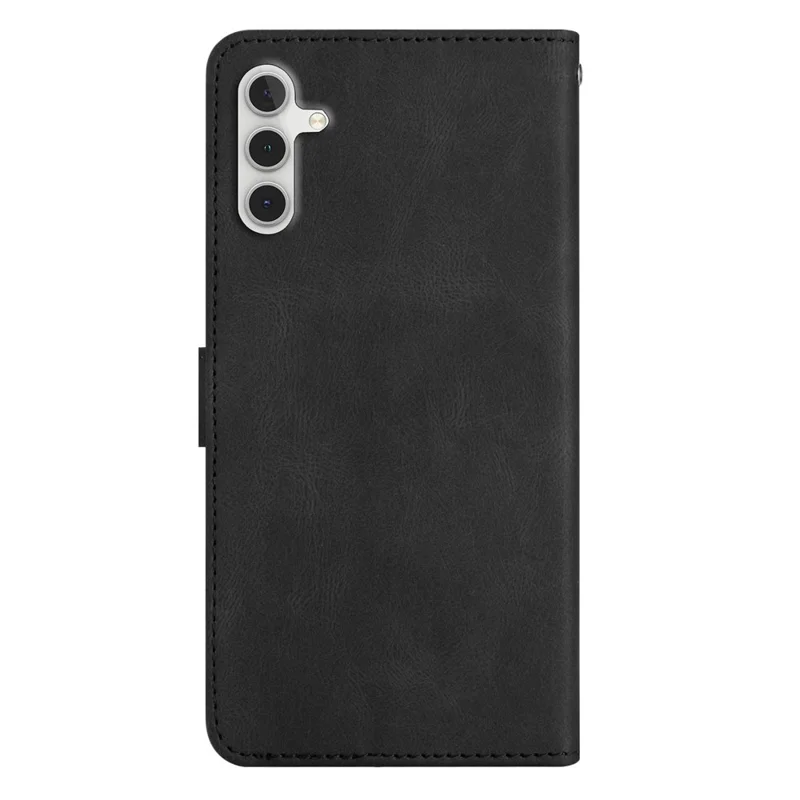 For Samsung Galaxy M36 5G Wallet Case Line Imprinted Skin-Touch Leather Flip Phone Cover - Black