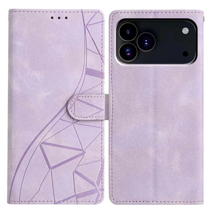For iPhone 18 Pro / 17 Pro Case Wallet Stand Imprinted Triangle Pattern Leather Phone Flip Cover - Purple