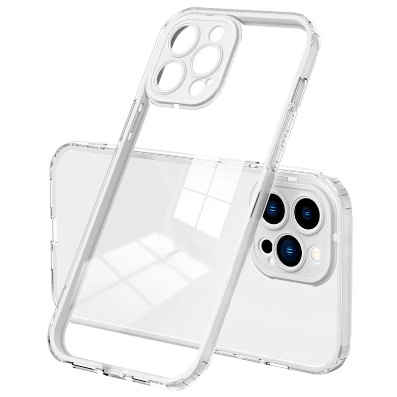 For iPhone 14 Pro 3-in-1 Transparent TPU Phone Cover with Colorful PC Frame Protective Phone Case - White