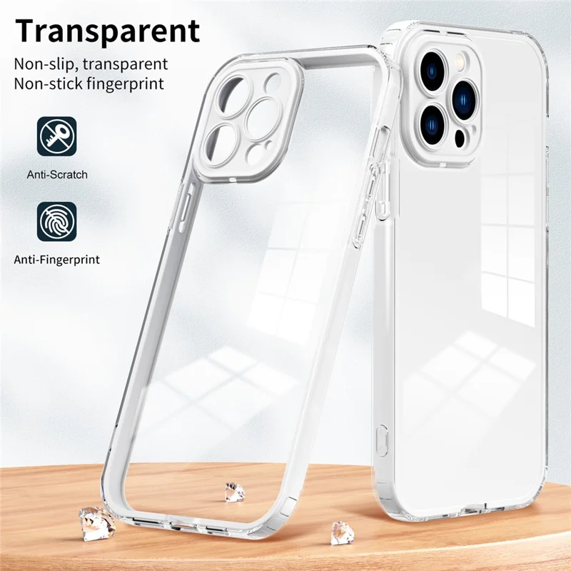 For iPhone 14 Pro 3-in-1 Transparent TPU Phone Cover with Colorful PC Frame Protective Phone Case - White