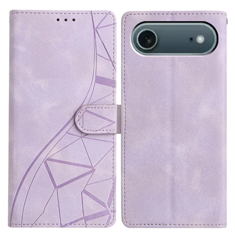 For iPhone Air Case Wallet Stand Imprinted Triangle Pattern Leather Phone Flip Cover - Purple