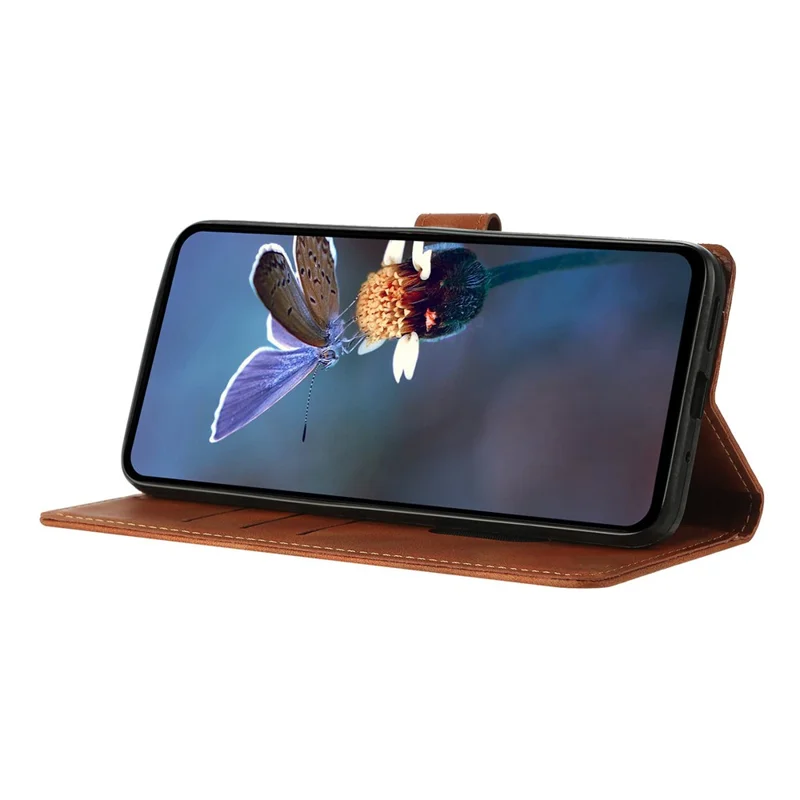 For iPhone Air Case Wallet Stand Imprinted Triangle Pattern Leather Phone Flip Cover - Brown