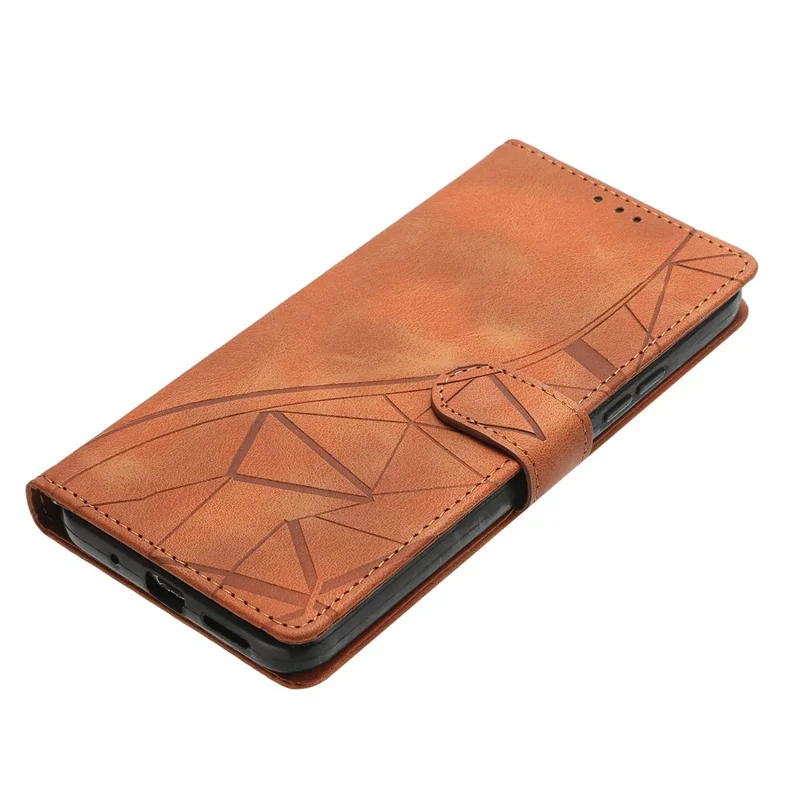 For iPhone Air Case Wallet Stand Imprinted Triangle Pattern Leather Phone Flip Cover - Brown