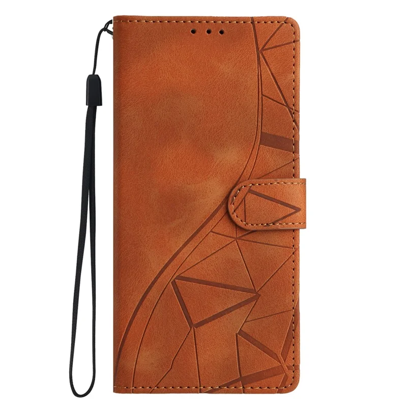 For iPhone Air Case Wallet Stand Imprinted Triangle Pattern Leather Phone Flip Cover - Brown