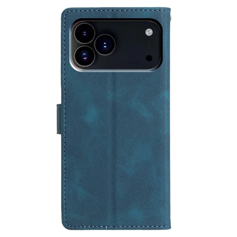 For iPhone 17 Pro Max Case Wallet Stand Imprinted Triangle Pattern Leather Phone Flip Cover - Blauw