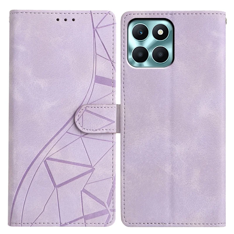 Cover a portafoglio con supporto per Honor X6c 4G, modello a triangoli impressi, in pelle - Viola