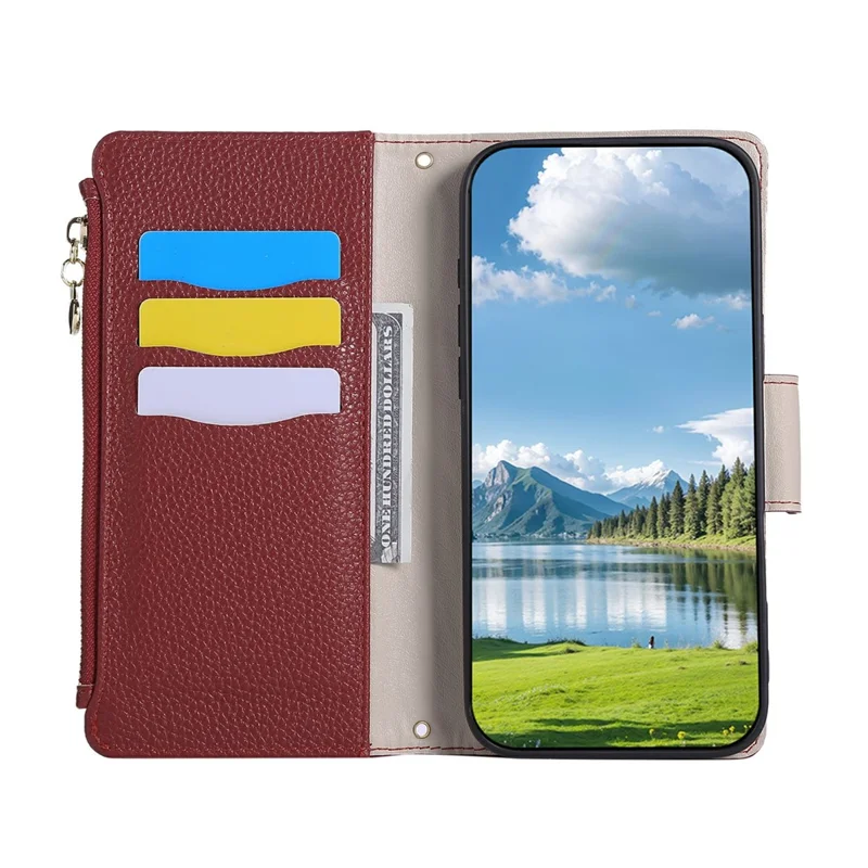 For Oppo Reno14 5G (Global) Case Zipper Wallet Leather Phone Cover with Wrist Strap - Wine Red