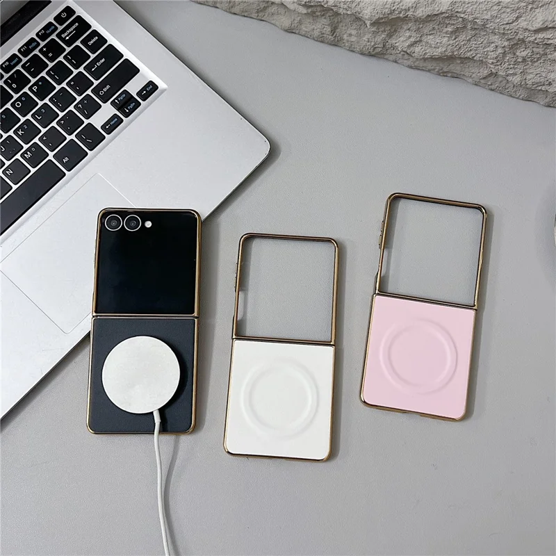 For Samsung Galaxy Z Flip7 5G Magnetic Case Nappa Texture PU + TPU + PC Phone Back Cover - Brown