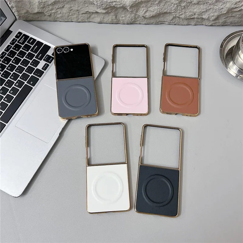 For Samsung Galaxy Z Flip7 5G Magnetic Case Nappa Texture PU + TPU + PC Phone Back Cover - Brown