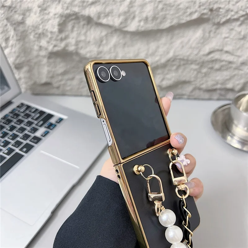 For Samsung Galaxy Z Flip7 5G Magnetic Case with Shoulder Strap Nappa Texture PU TPU PC Phone Back Cover - Brown