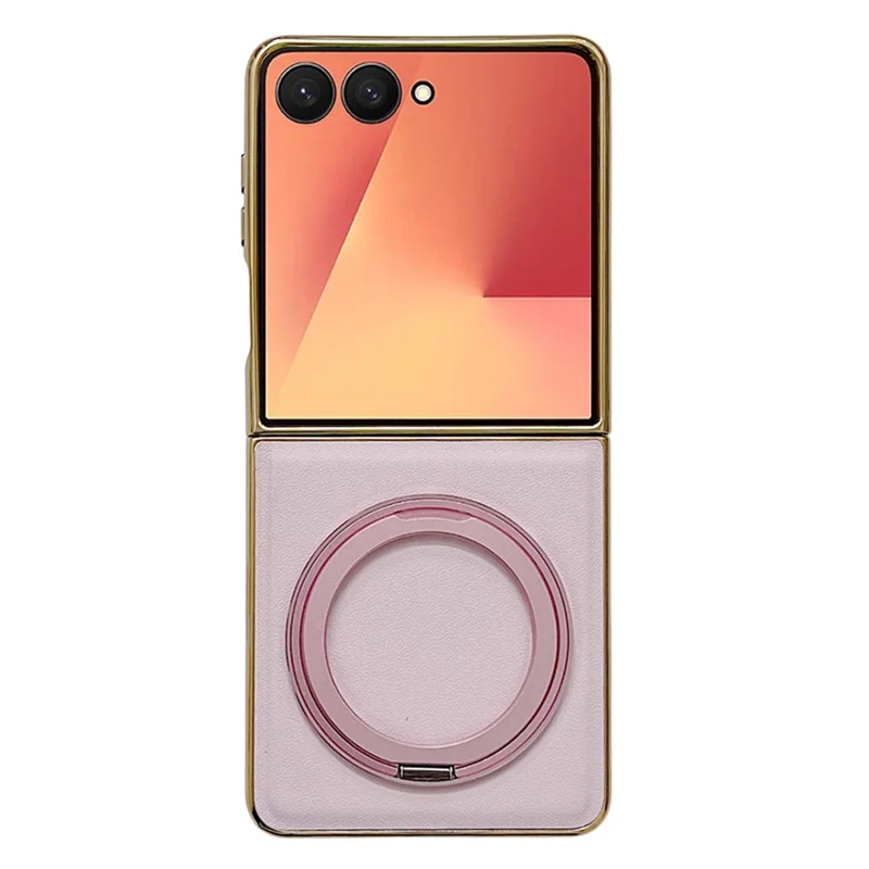 For Samsung Galaxy Z Flip7 5G Magnetic Case with Rotating Kickstand Nappa Texture PU TPU PC Phone Back Cover - Pink