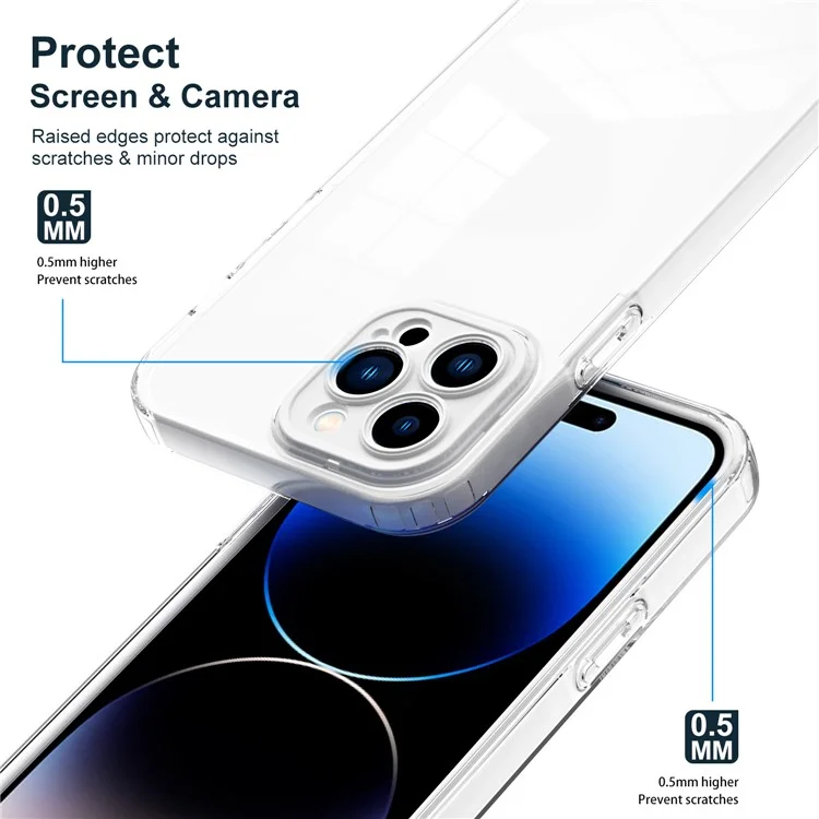 Sturzsicheres Handyhülle für iPhone 14 Pro Max, 3-in-1 ultra-schlanke, transparente Handyhülle mit TPU-Rückplatte + PC-Rahmen + PC-Kameraprotektionsring - Weiß