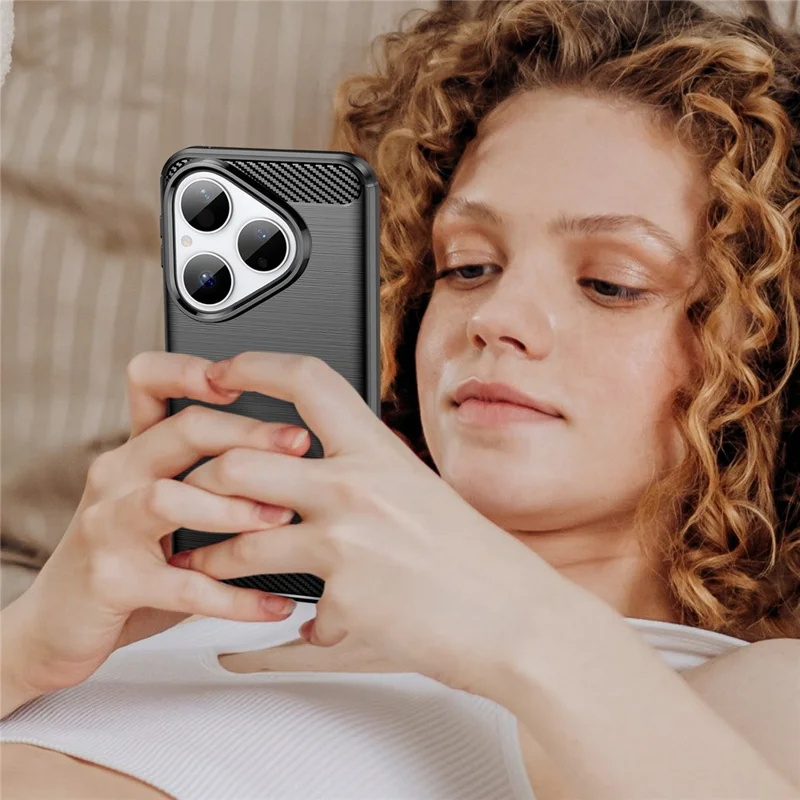 Capa para Huawei Pura 80 Proteção de Telefone Textura de Fibra de Carbono Escovada - Preto