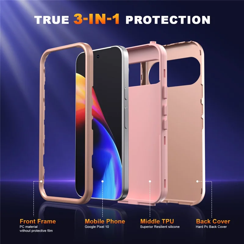 GW03 For Google Pixel 10 / 10 Pro Case TPU + PC Phone Cover Dual Layer Shockproof - Rose Gold