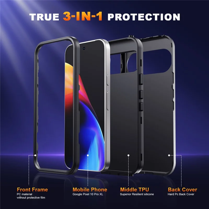 GW03 For Google Pixel 10 Pro XL Case TPU + PC Phone Cover Dual Layer Shockproof - Black
