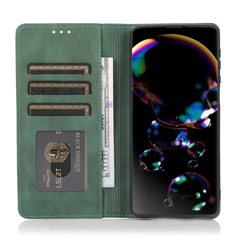 Чехол-кошелек для Google Pixel 9a с магнитным замком, кожаный, откидной - Зеленый