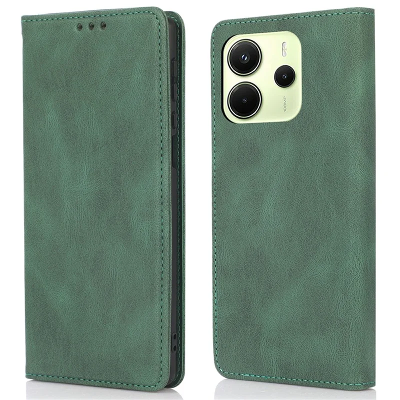 For Xiaomi Redmi Note 14 4G (163.25mm) Case Wallet Magnetic Closing Leather Flip Phone Cover - Green