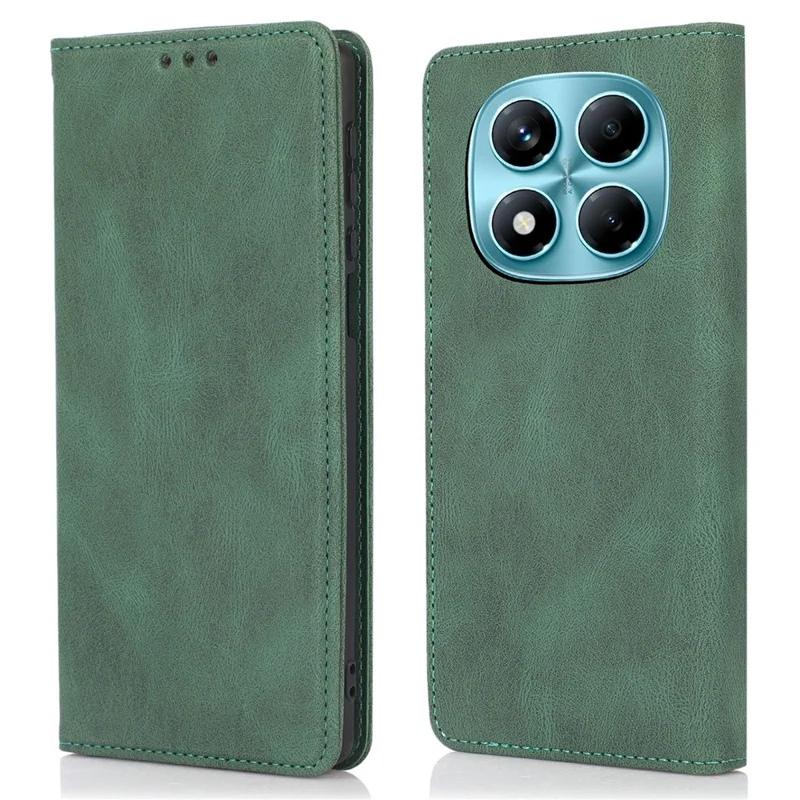 Étui pour Xiaomi Redmi Note 14 Pro 5G / Note 14 Pro+ 5G / Poco X7 5G, Portefeuille à Fermeture Magnétique en Cuir - Vert
