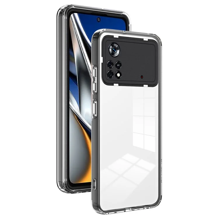 Transparent Phone Case For Xiaomi Poco X4 Pro 5G, 3-in-1 Ultra Thin Colorful Frame Protective Phone Cover with Airbag Protection - Black