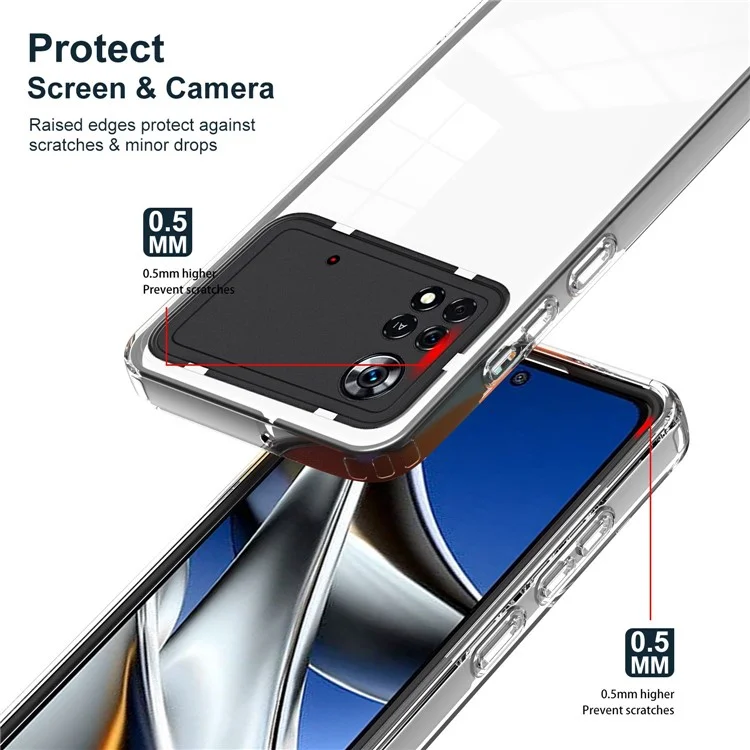 Transparent Phone Case For Xiaomi Poco X4 Pro 5G, 3-in-1 Ultra Thin Colorful Frame Protective Phone Cover with Airbag Protection - Black