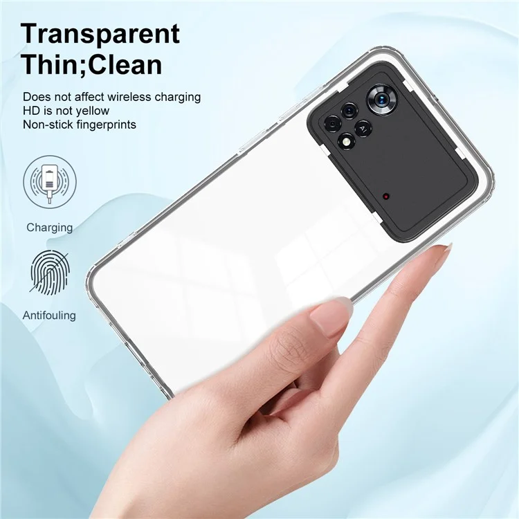Transparent Phone Case For Xiaomi Poco X4 Pro 5G, 3-in-1 Ultra Thin Colorful Frame Protective Phone Cover with Airbag Protection - Black