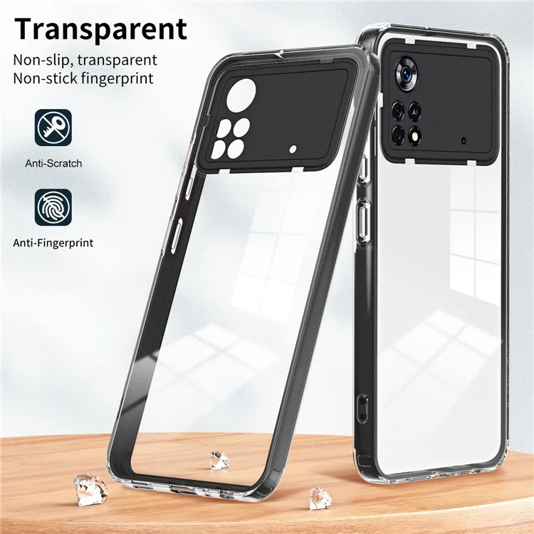 Transparent Phone Case For Xiaomi Poco X4 Pro 5G, 3-in-1 Ultra Thin Colorful Frame Protective Phone Cover with Airbag Protection - Black