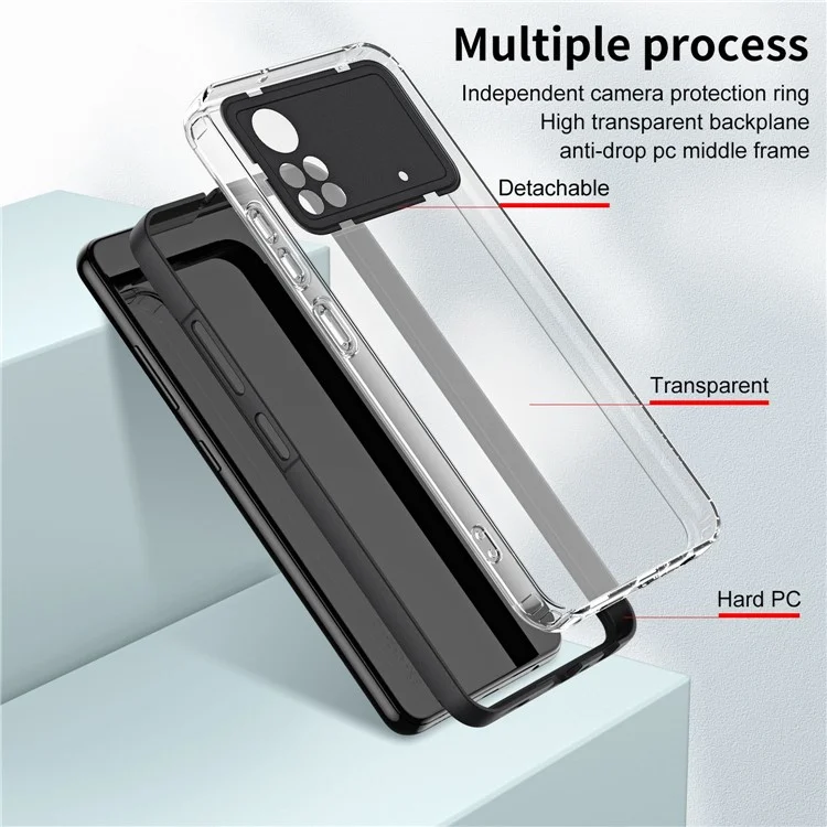 Transparent Phone Case For Xiaomi Poco X4 Pro 5G, 3-in-1 Ultra Thin Colorful Frame Protective Phone Cover with Airbag Protection - Black