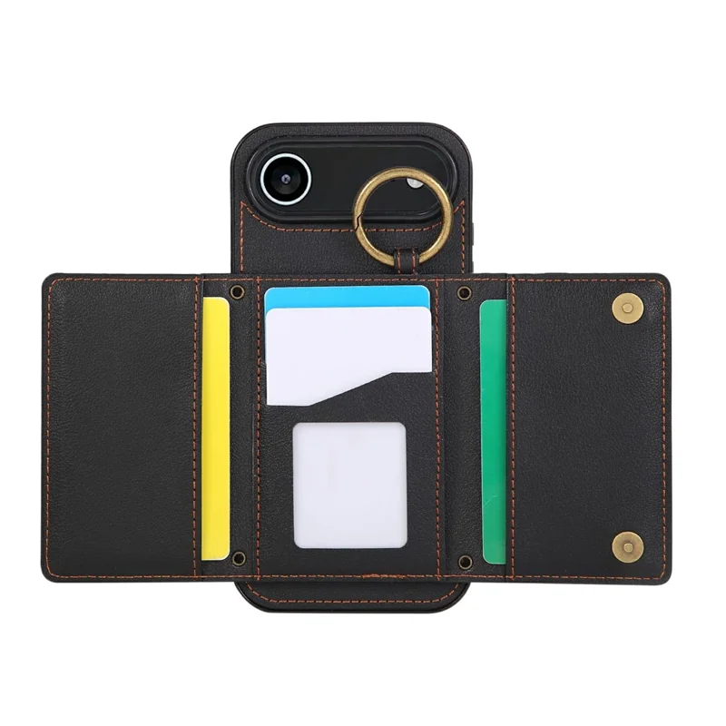 Étui de téléphone pour iPhone 17 en cuir avec dos zippé, support et bandoulière - Noir