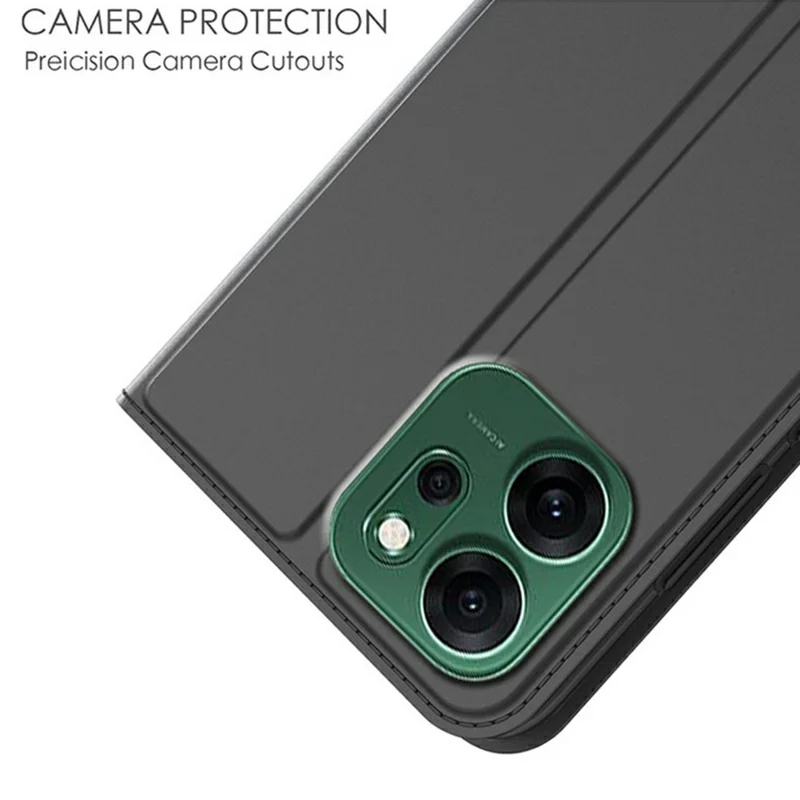 Чехол для Oppo Reno14 F 5G из искусственной кожи с держателем для карт и подставкой - Черный